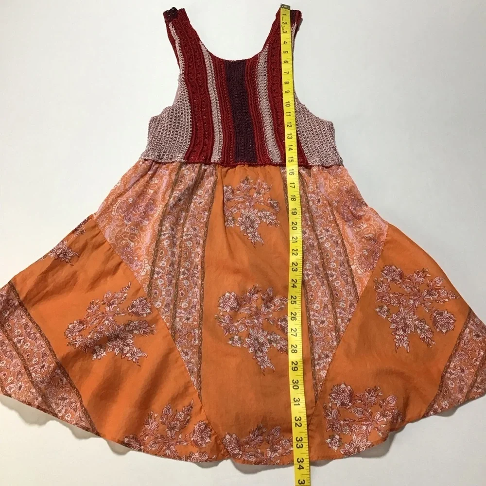 Free People Katie Crochet-Bodice Red and Orange Loral Mini Dress